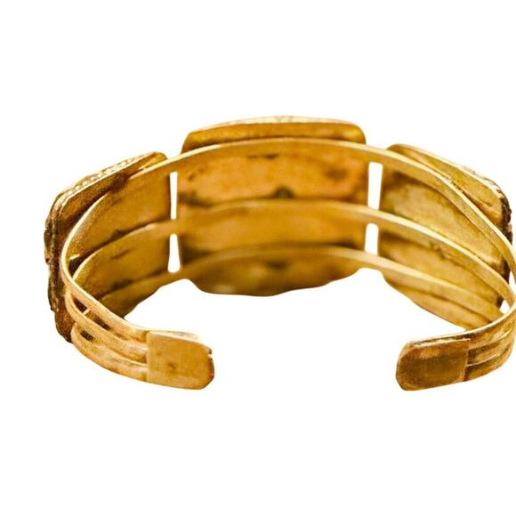 Boho Mosaic Inlay Cuff Bracelet, Red Black White Pattern, Artisan Tribal Bangle - Picture 4 of 4